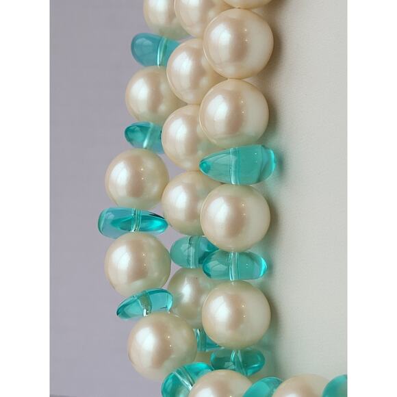 Monet Necklace Vintage Signed Faux Pearl & Turquoise - Picture 8 of 8